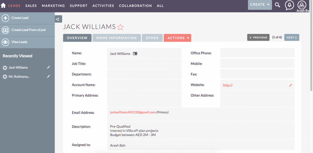 Accessing the Lead in GoDubai CRM
